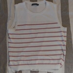 Chic Striped Sleeveless Top in White and Pink
